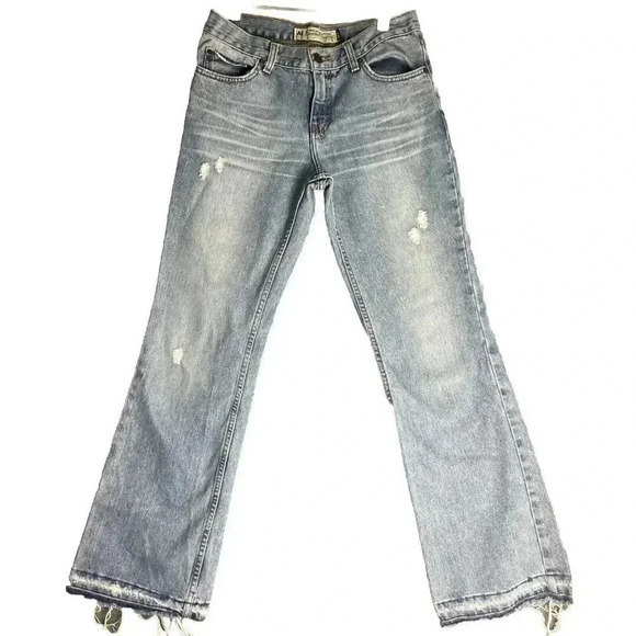 American Eagle Womens 6 Fray Hem Bootcut Jeans Mid Rise Distressed Boho 70s Y2K - Picture 1 of 11